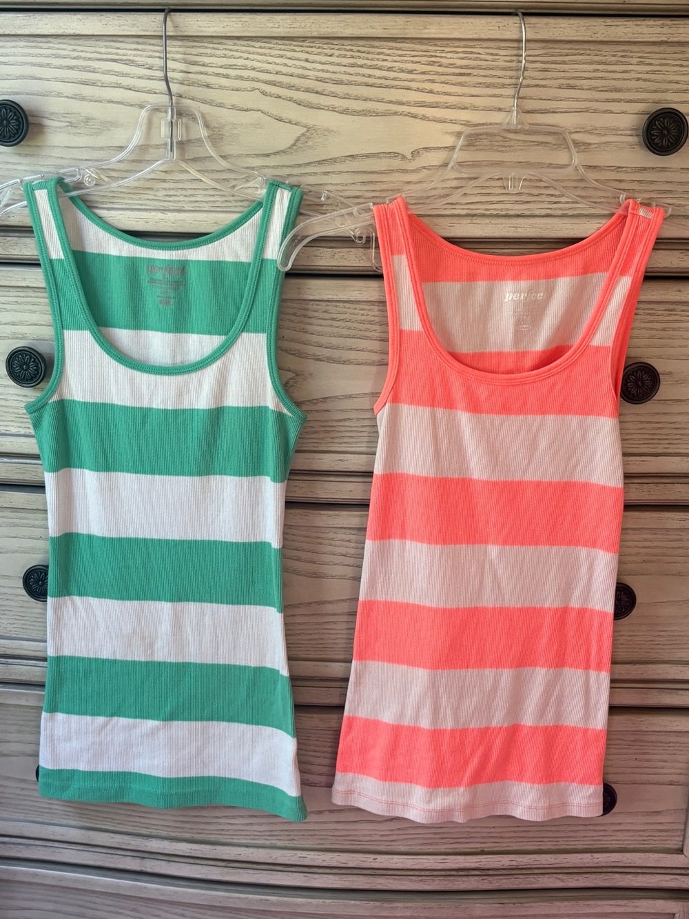 Vintage Y2K Old Navy Striped Ribbed Tank Top Lot of 2 Piece Set Preppy Long S